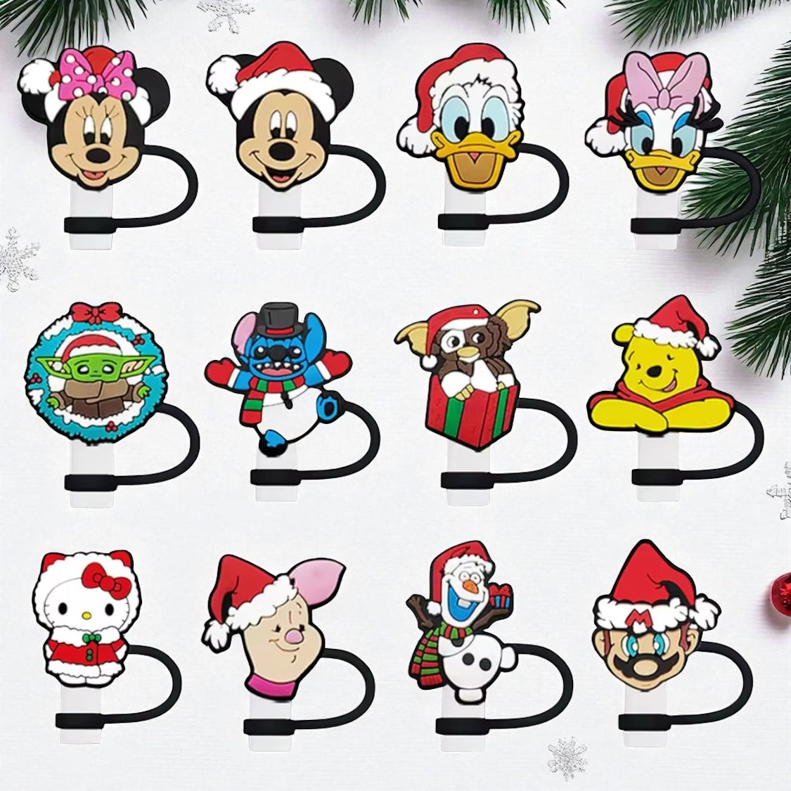 Christmas character straw toppers