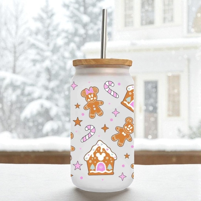 16oz handprinted gingerbread pink mouse Libby can