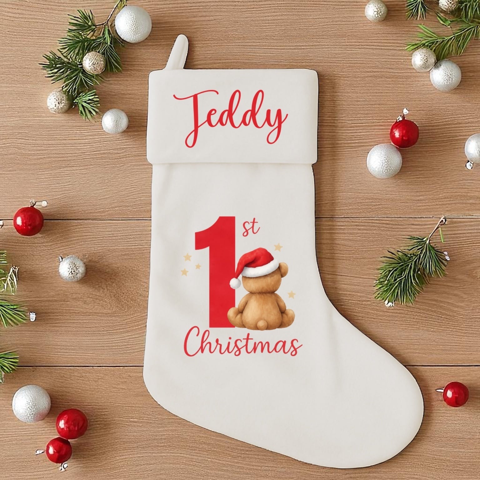 1st Christmas red bear stocking