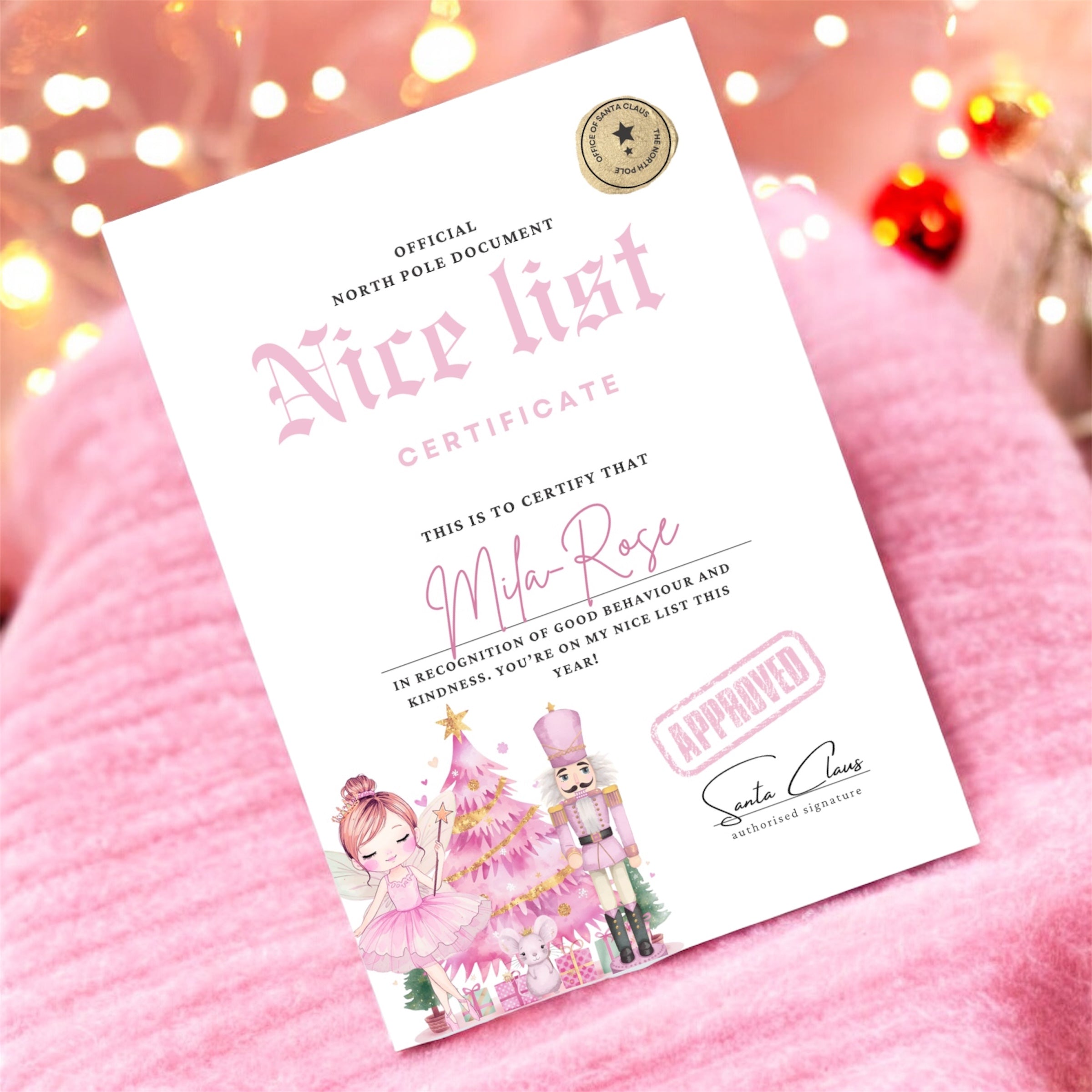 Christmas fairy and friends nice list certificate