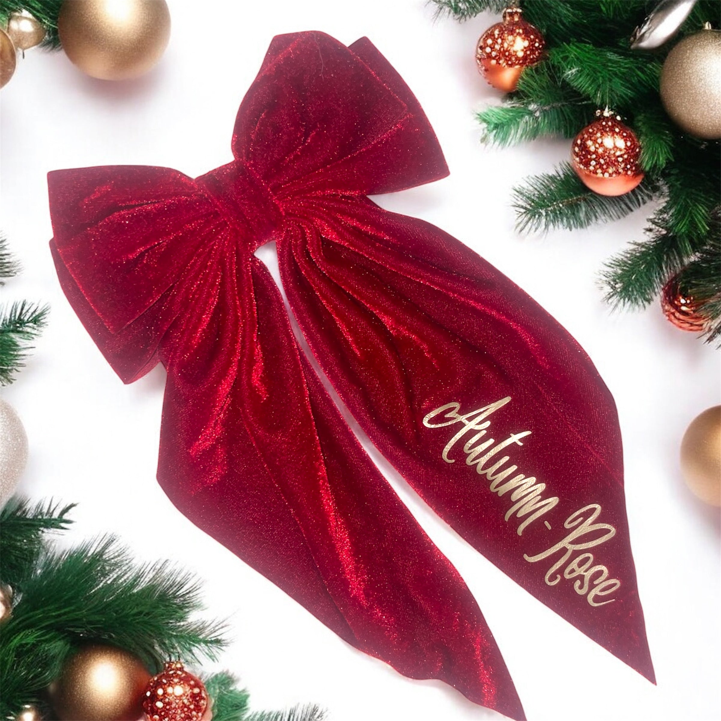 Personalised velvet waterfall bow