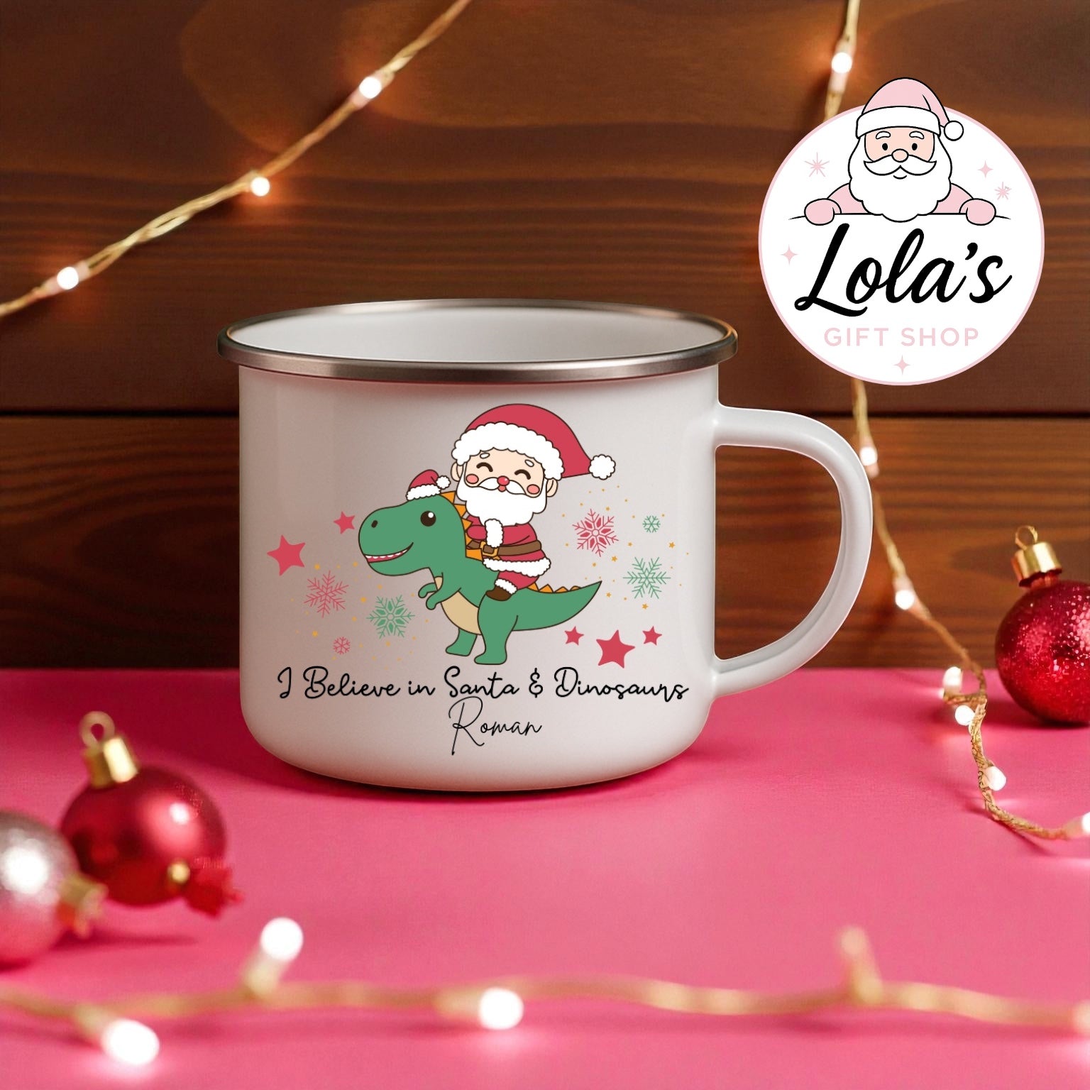 Personalised 6oz Santa/dinosaur stainless steel mug (Copy)