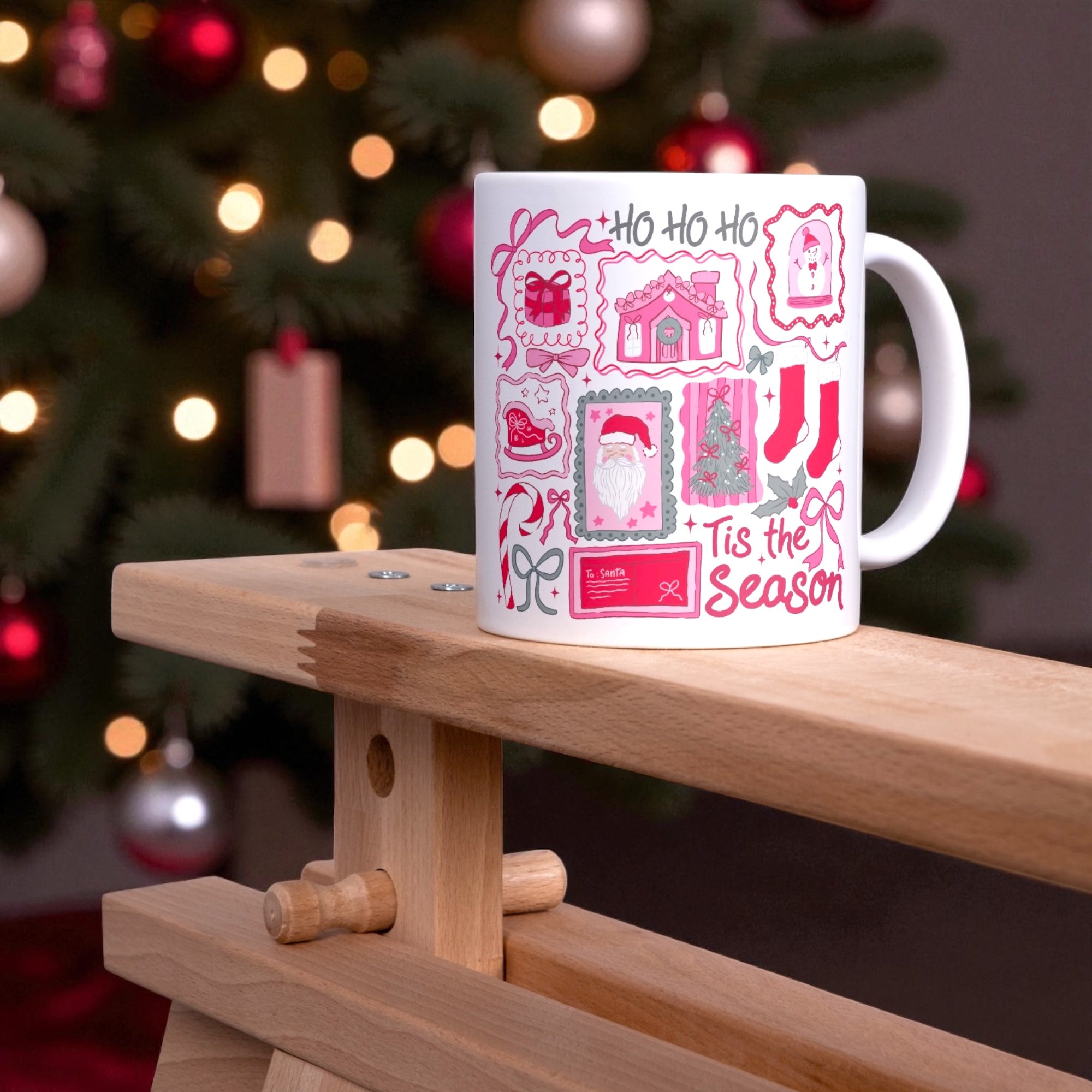 Pink Christmas stamp mug