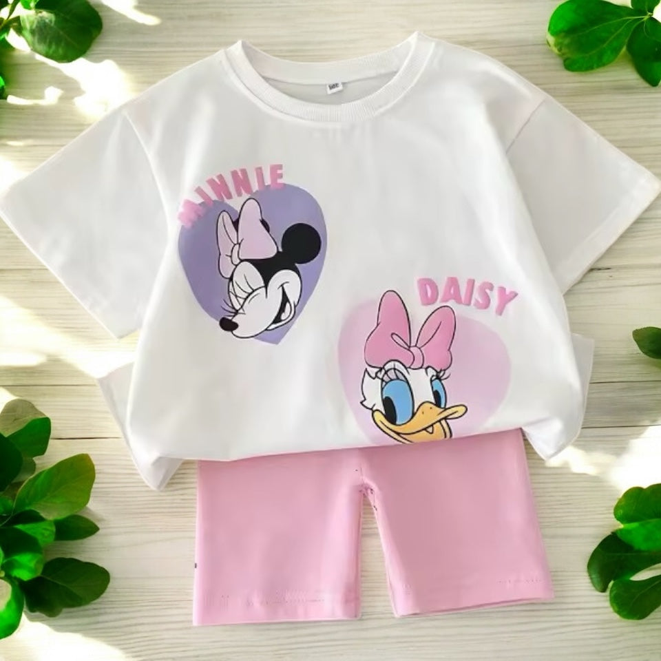 White and pink duck shorts set
