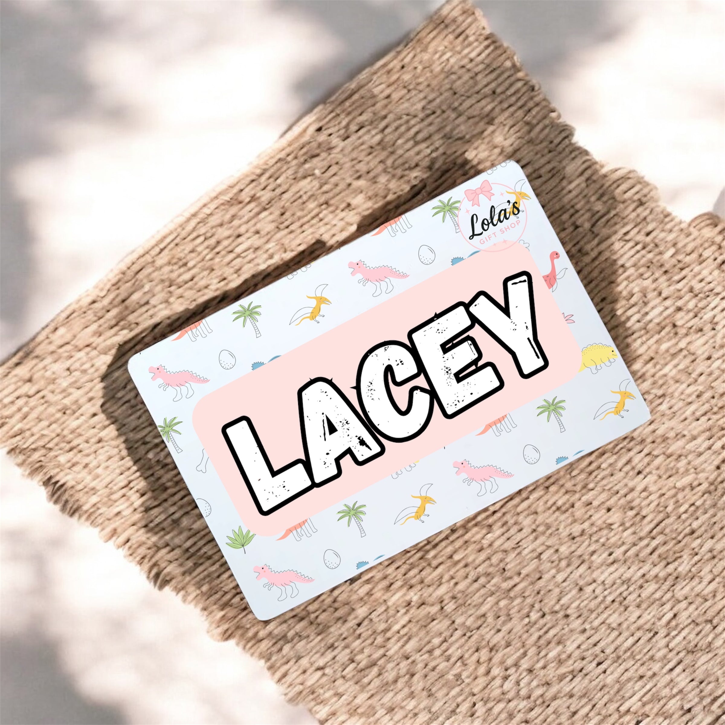 Pink Dino bedroom door plaque