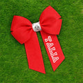Personalised crocodile clip red football centre bow