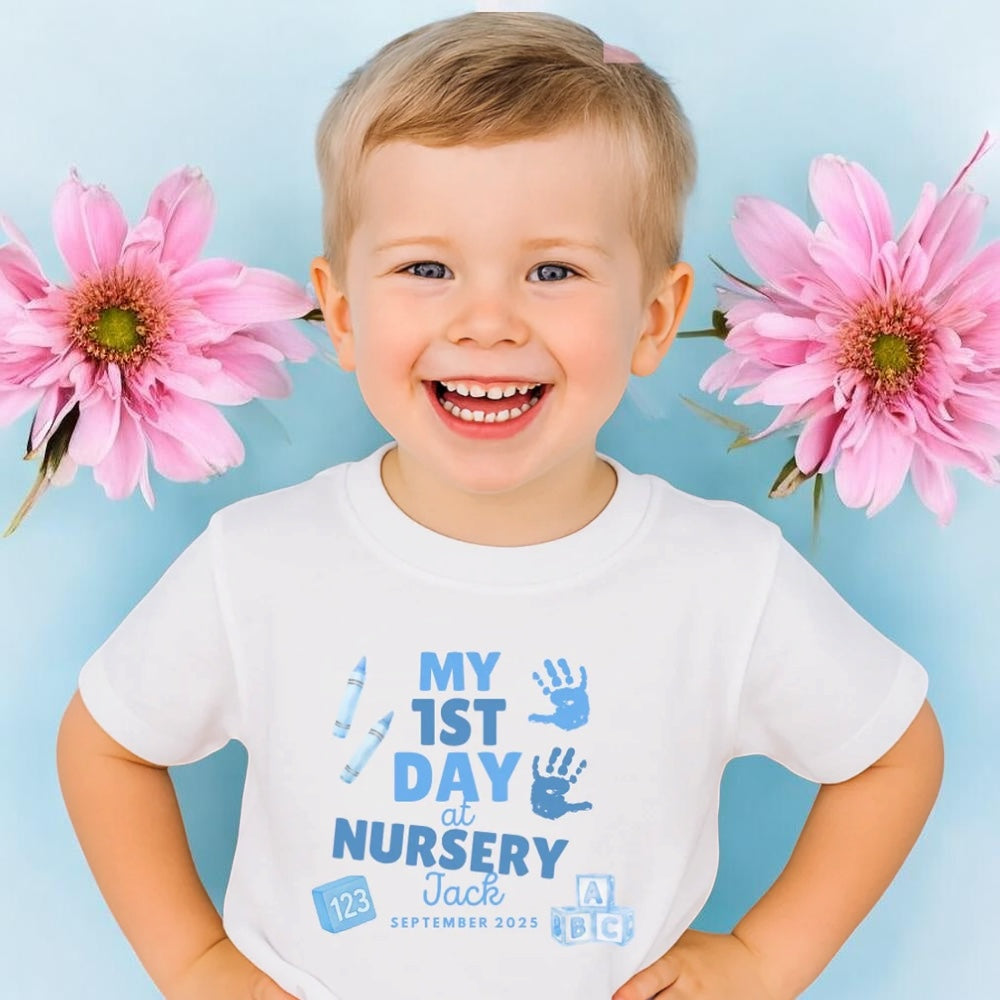 Pink/blue first day of nursery T-shirt
