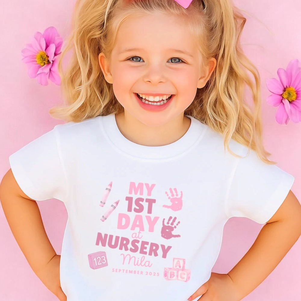 Pink/blue first day of nursery T-shirt