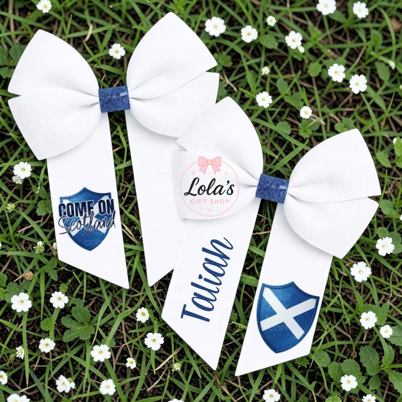 Scottish white and blue 4” bow