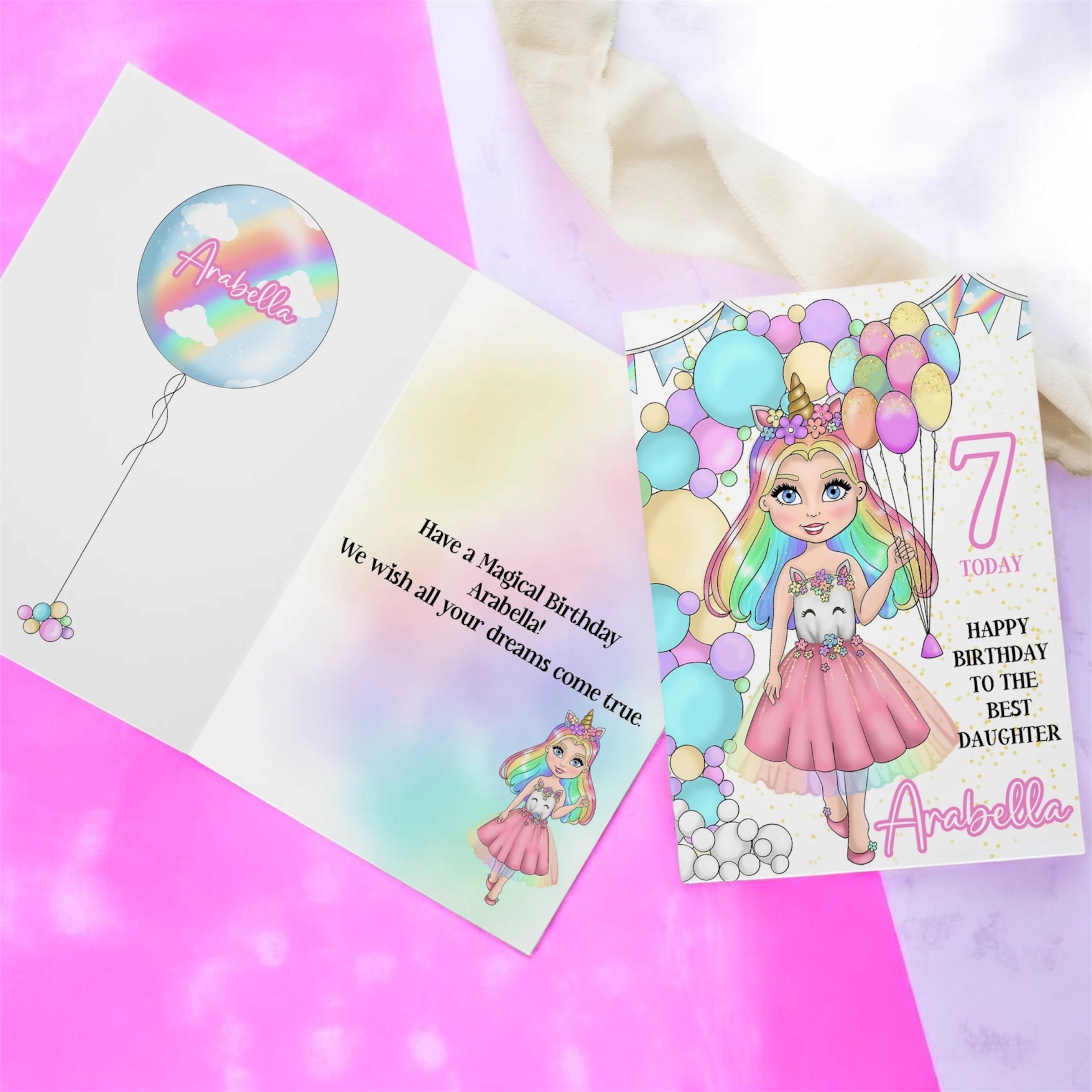 Personalised unicorn dolly card and envelope