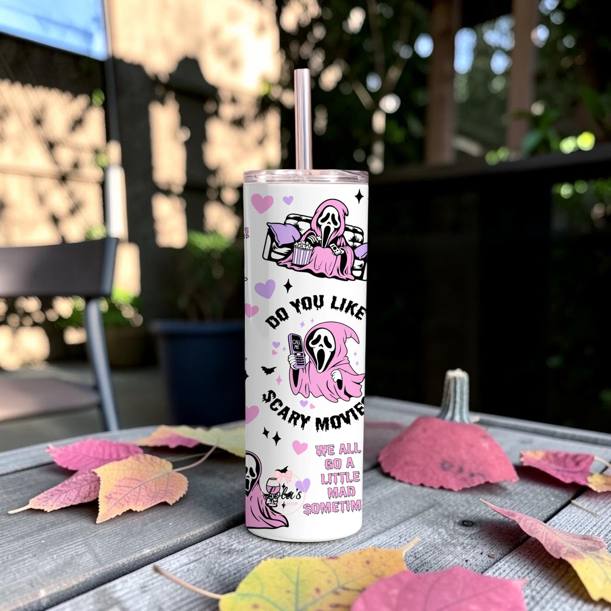 Pink do you like scary movies 20oz tumbler