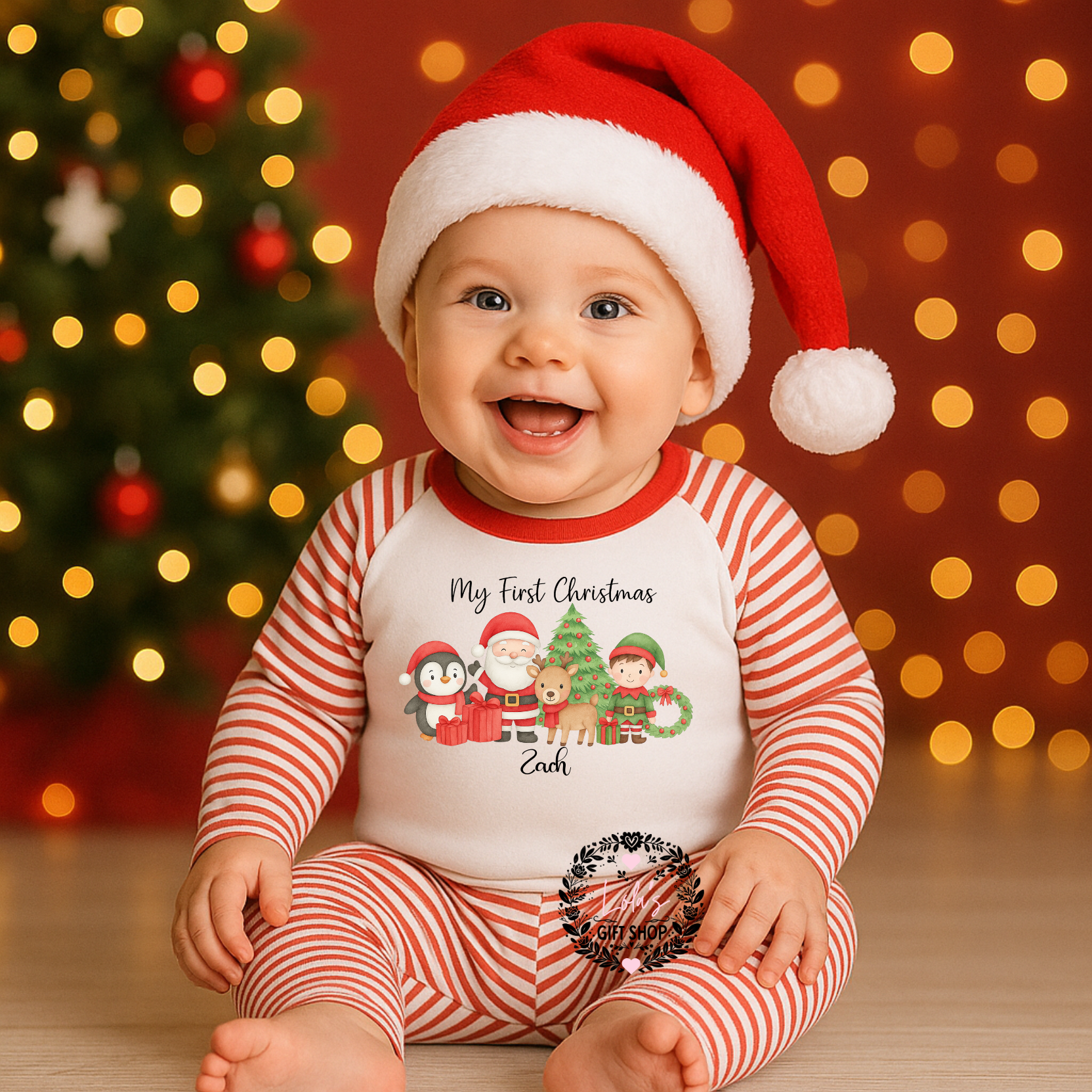 First Christmas stripy pyjamas