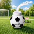 Novelty football cup with bendy straw