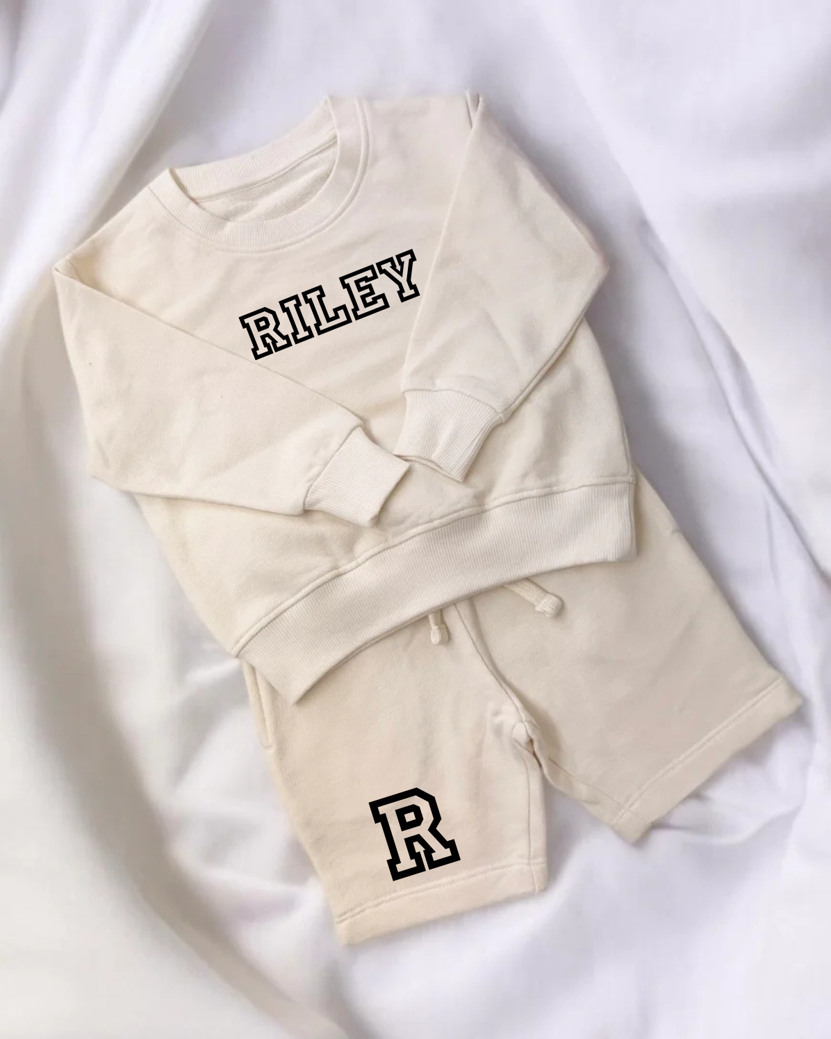Personalised varsity shorts and sweatshirt sets