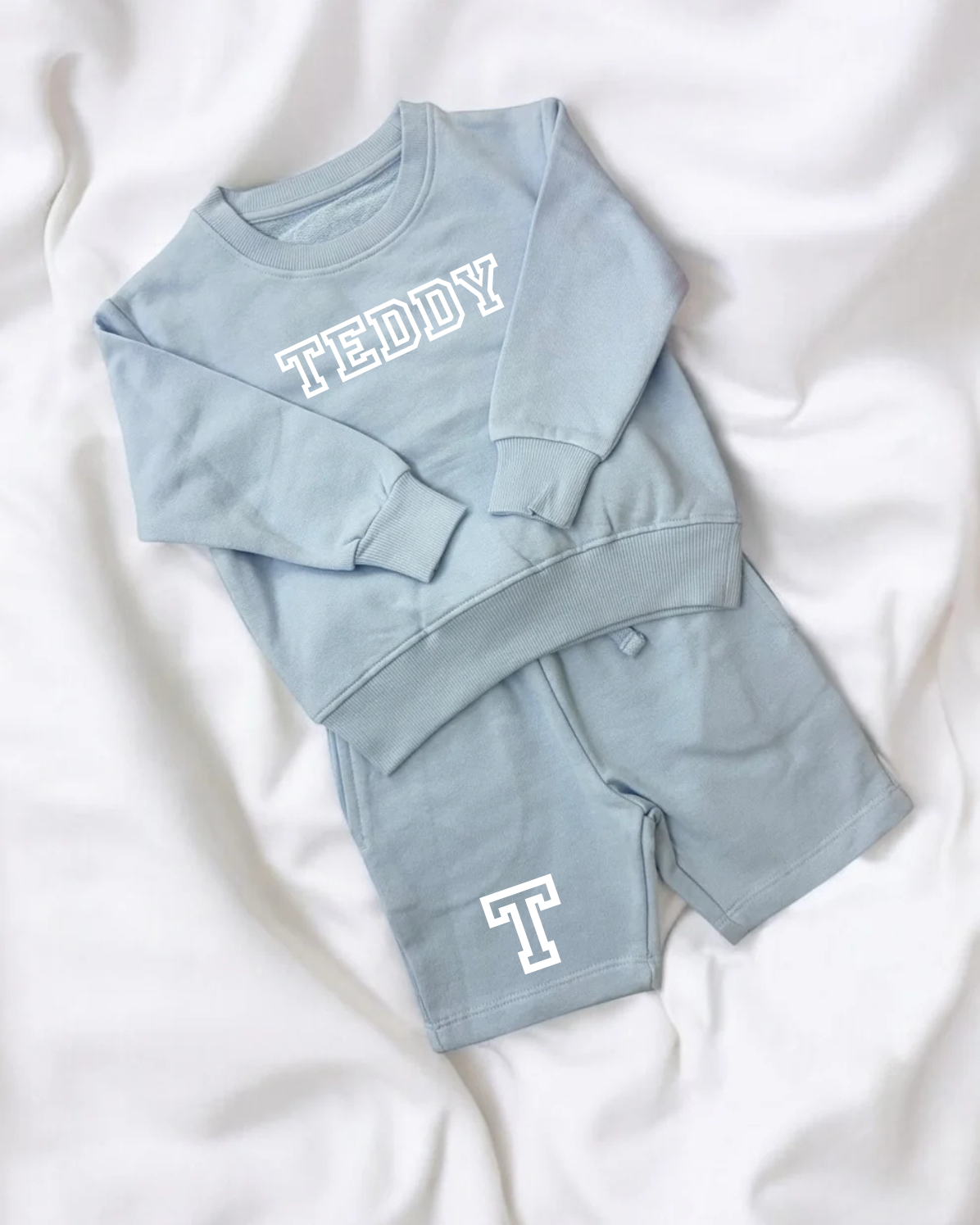 Personalised varsity shorts and sweatshirt sets