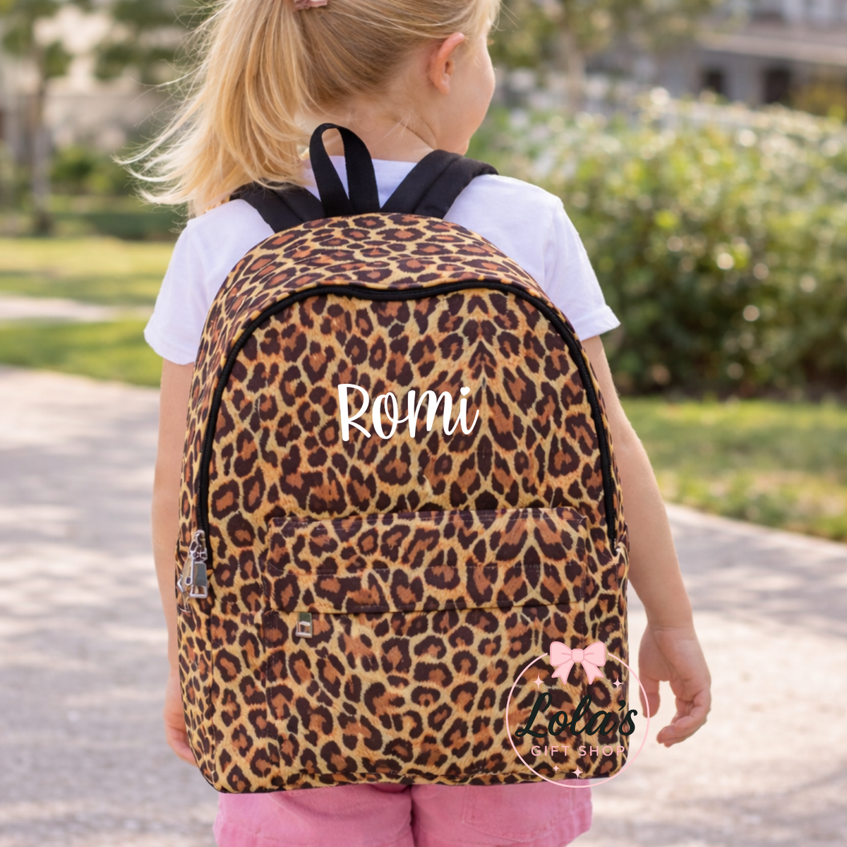 Personalised leopard print backpack