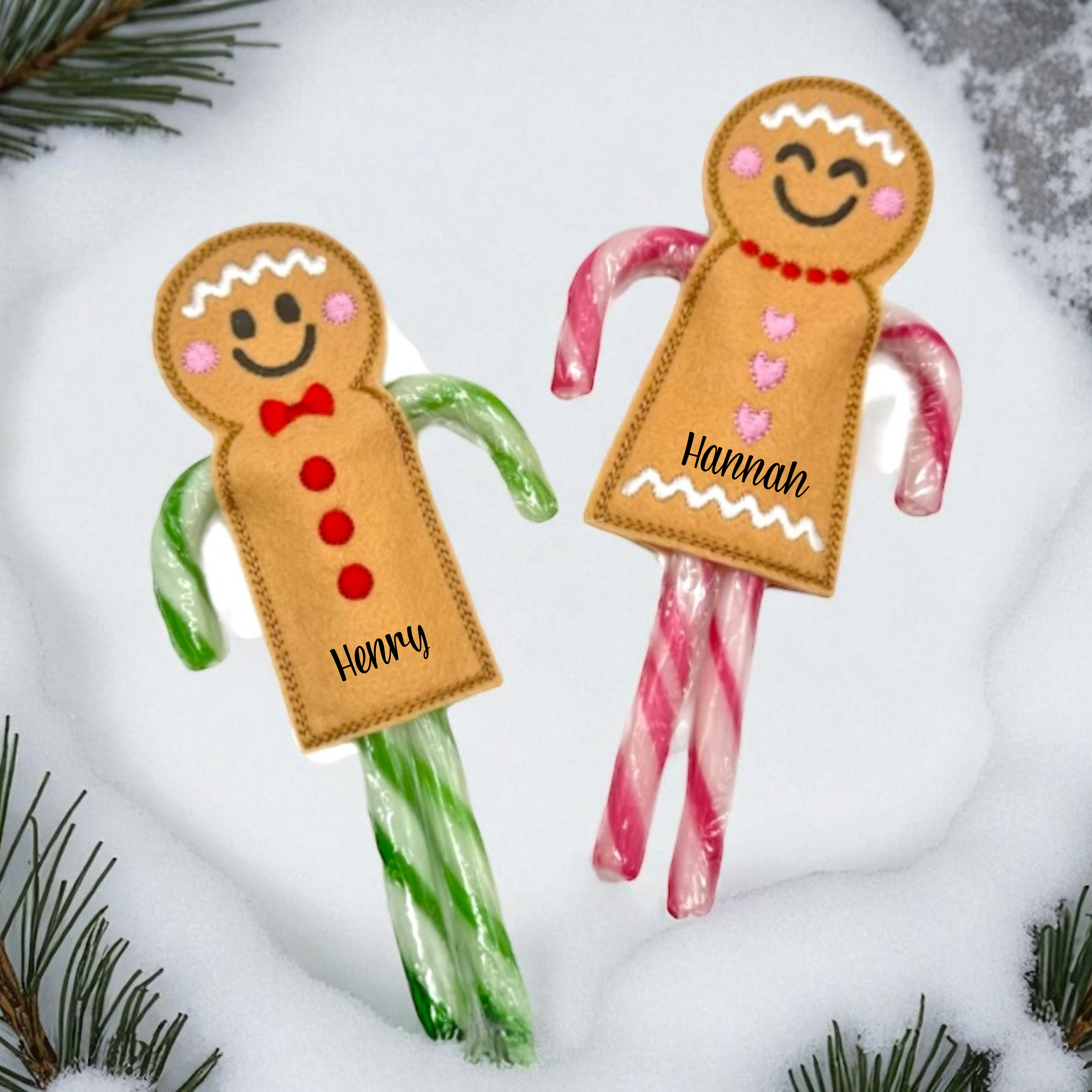 Handmade gingerbread feltie candy cane holder personalised (Copy) (Copy)