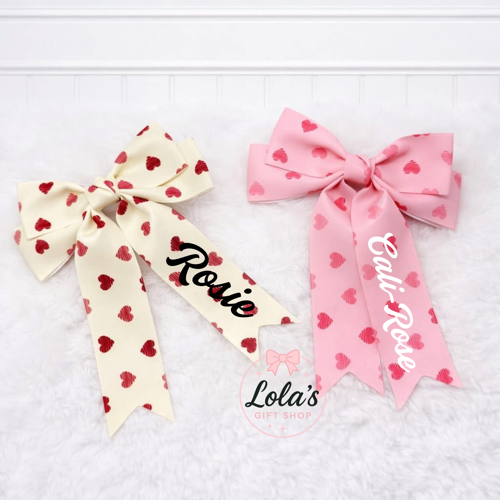 Personalised heart print hair bow