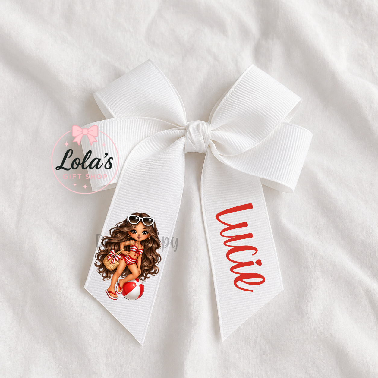 Red and white bow bikini girls 4” hair bow