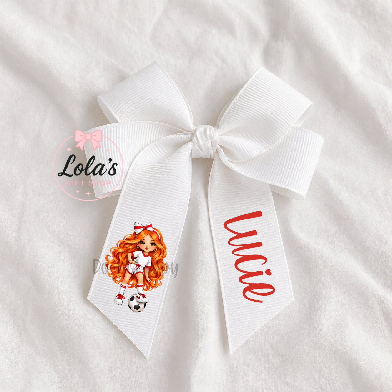 Red and white football girls 4” hair bow