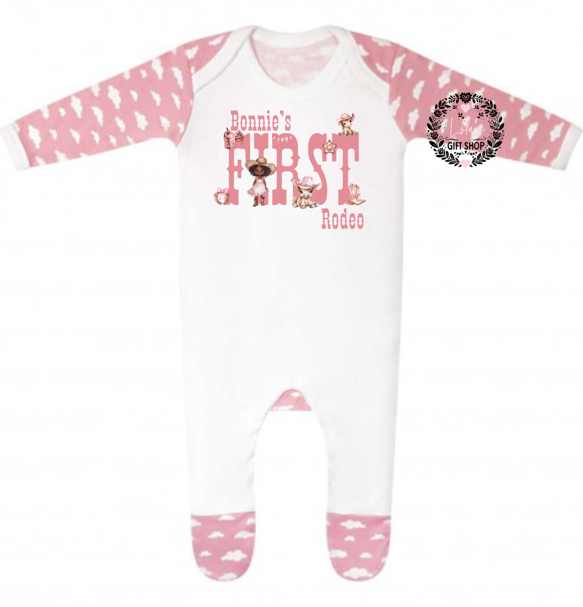 First rodeo pjs/romper pink/blue