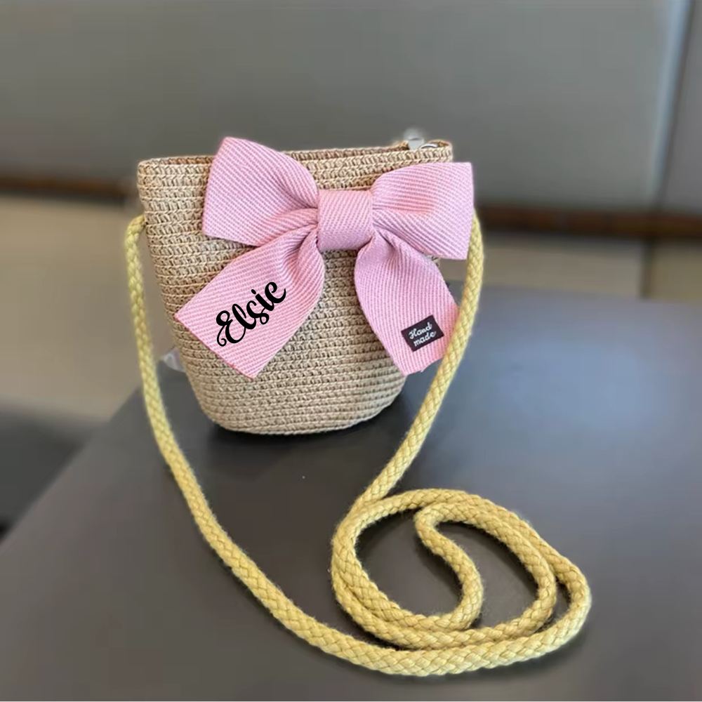 Personalised straw hat bow and bag