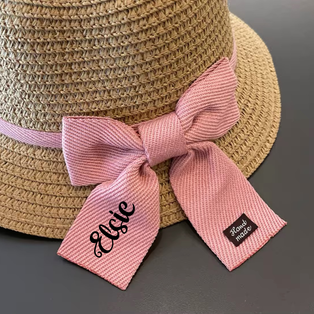 Personalised straw hat bow and bag