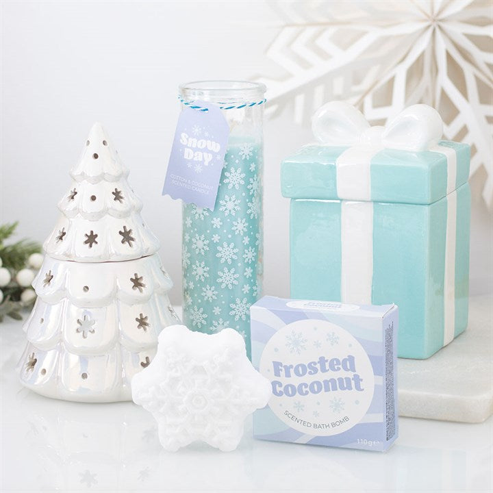 Snow Day Snowflake Print Cotton & Coconut Tube Candle