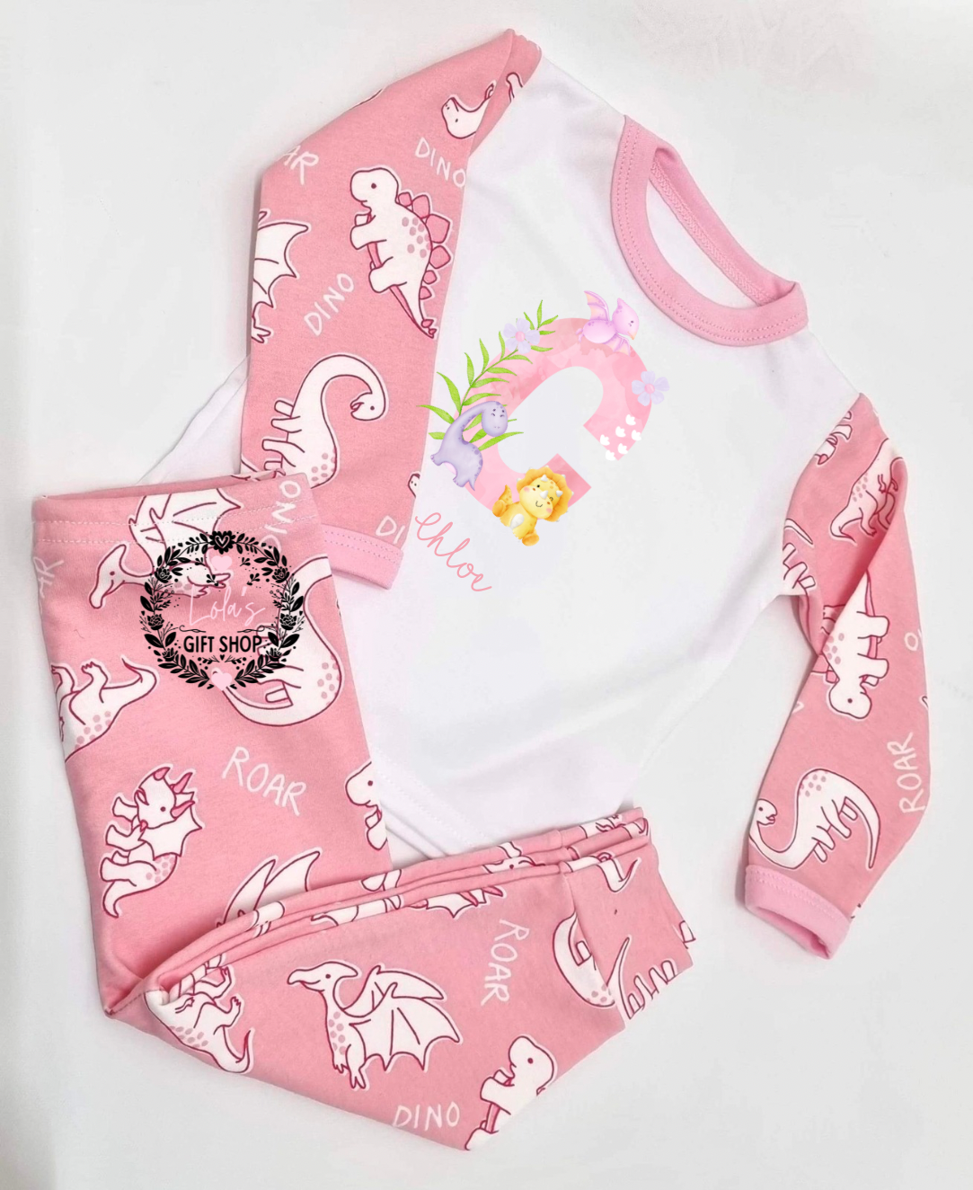 Personalised Dinosaur Initial PJs – Pink