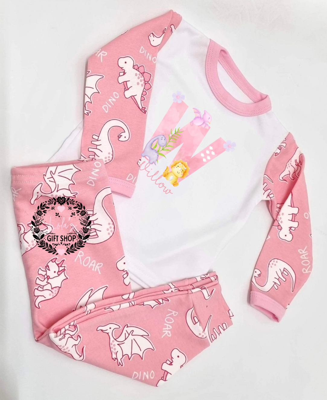 Personalised Dinosaur Initial PJs – Pink