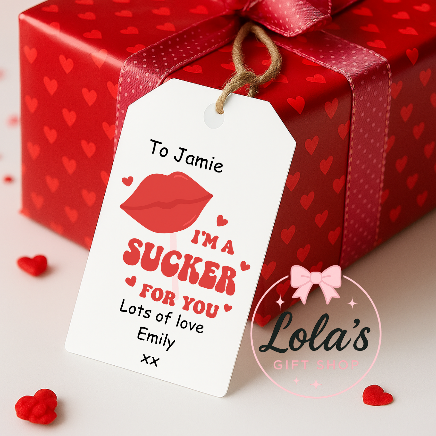 Personalised Acrylic I’m a sucker for you  Gift Tag – 45 x 80mm