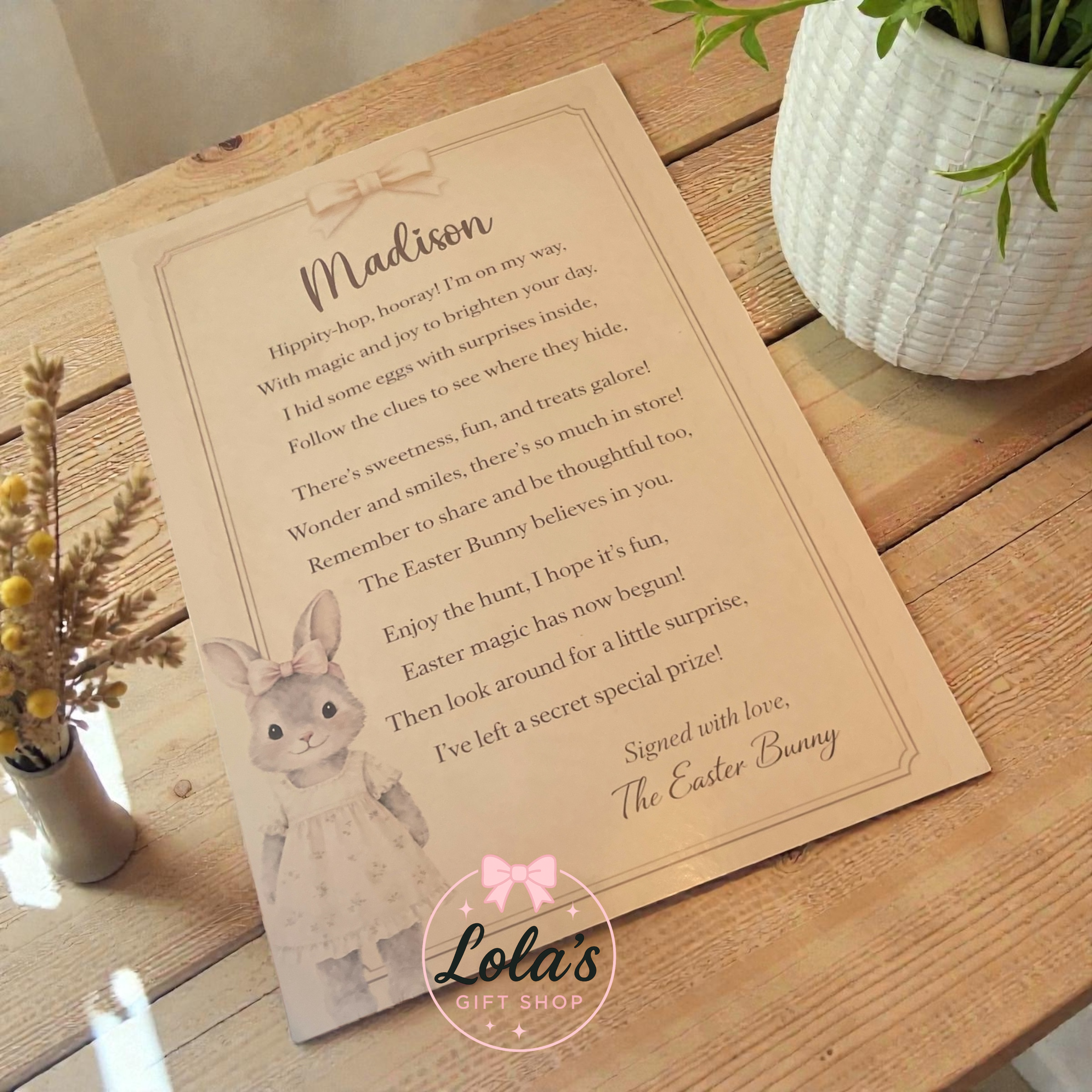 Easter bunny letter personalised A4