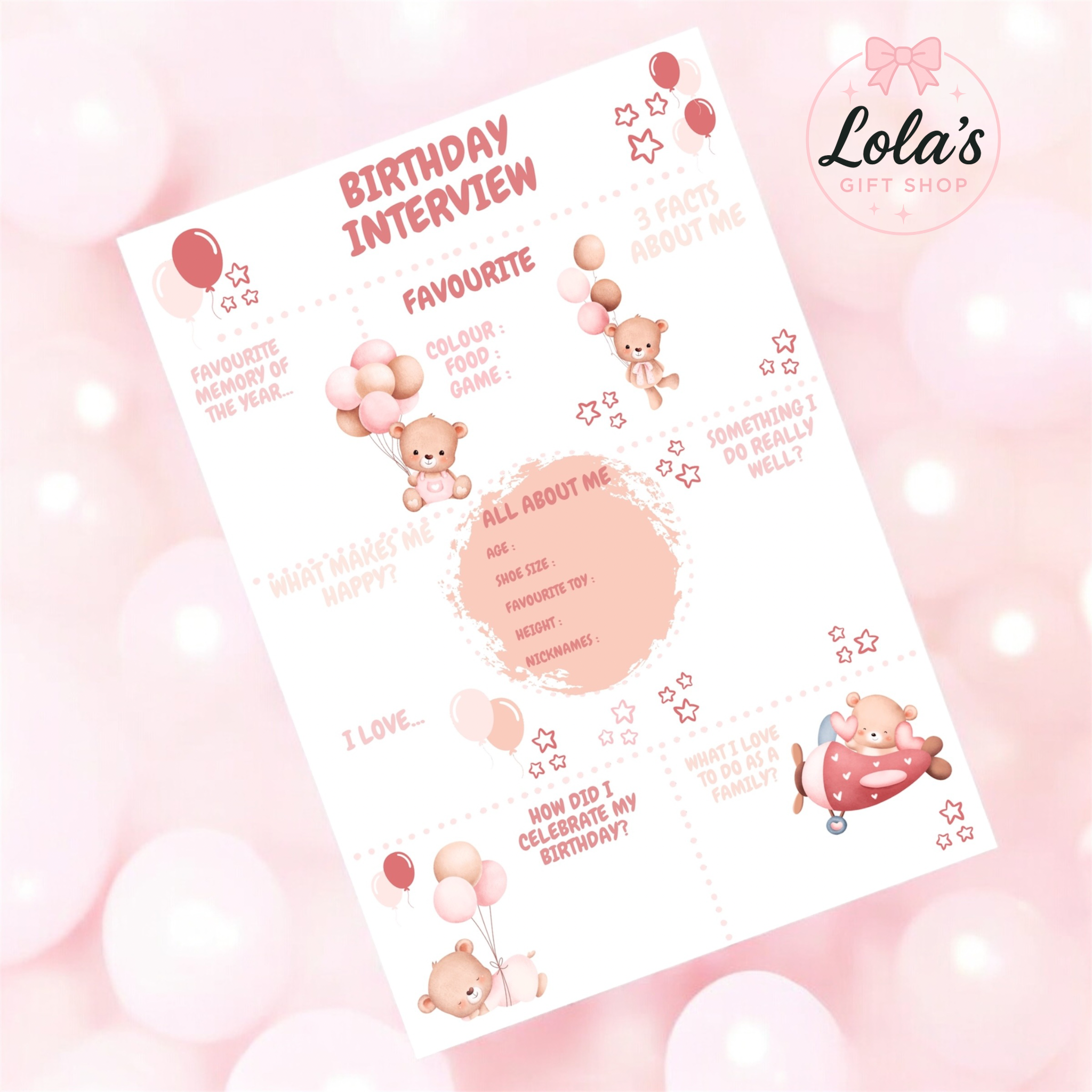 A4 birthday interview boards