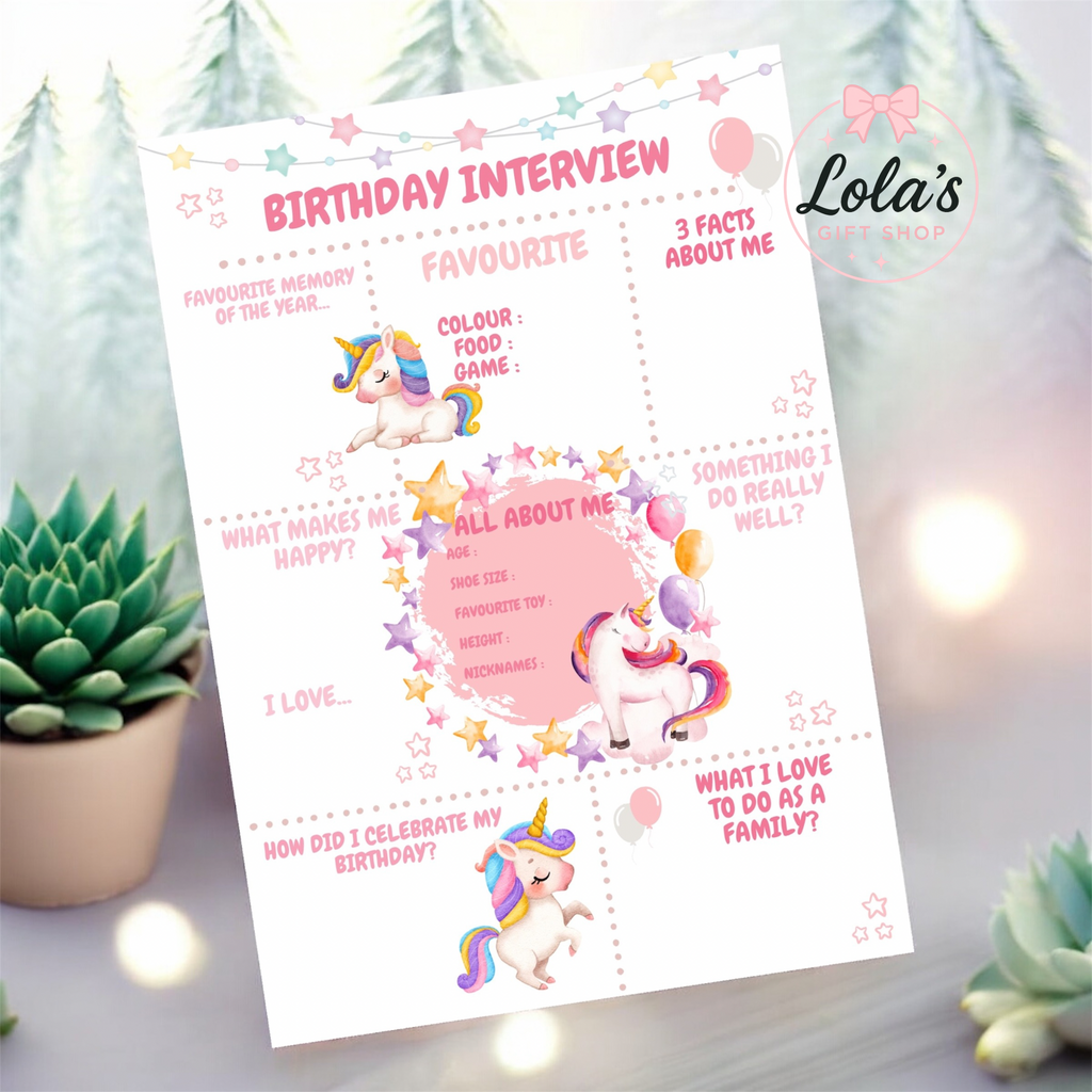 A4 birthday interview boards