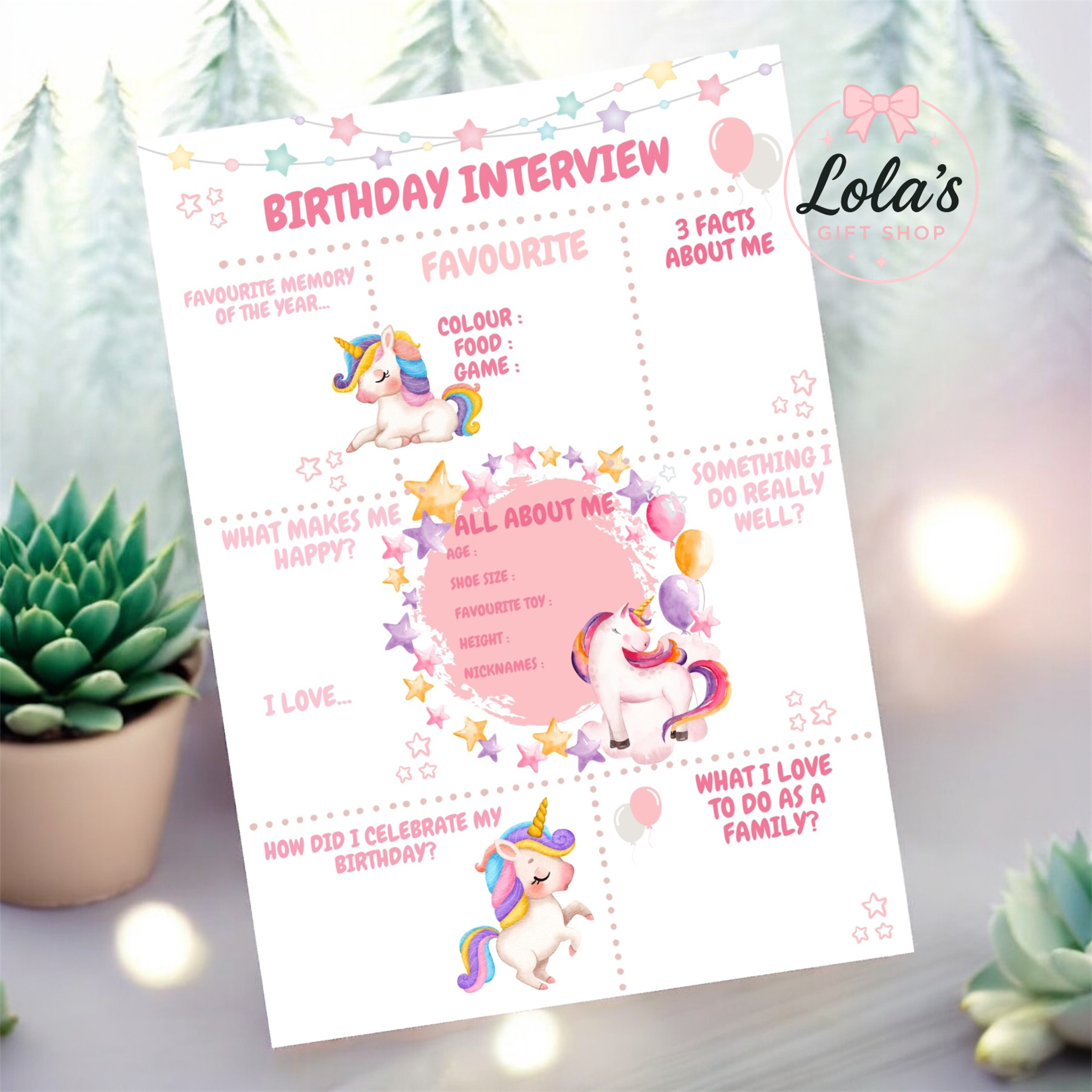 A4 birthday interview boards