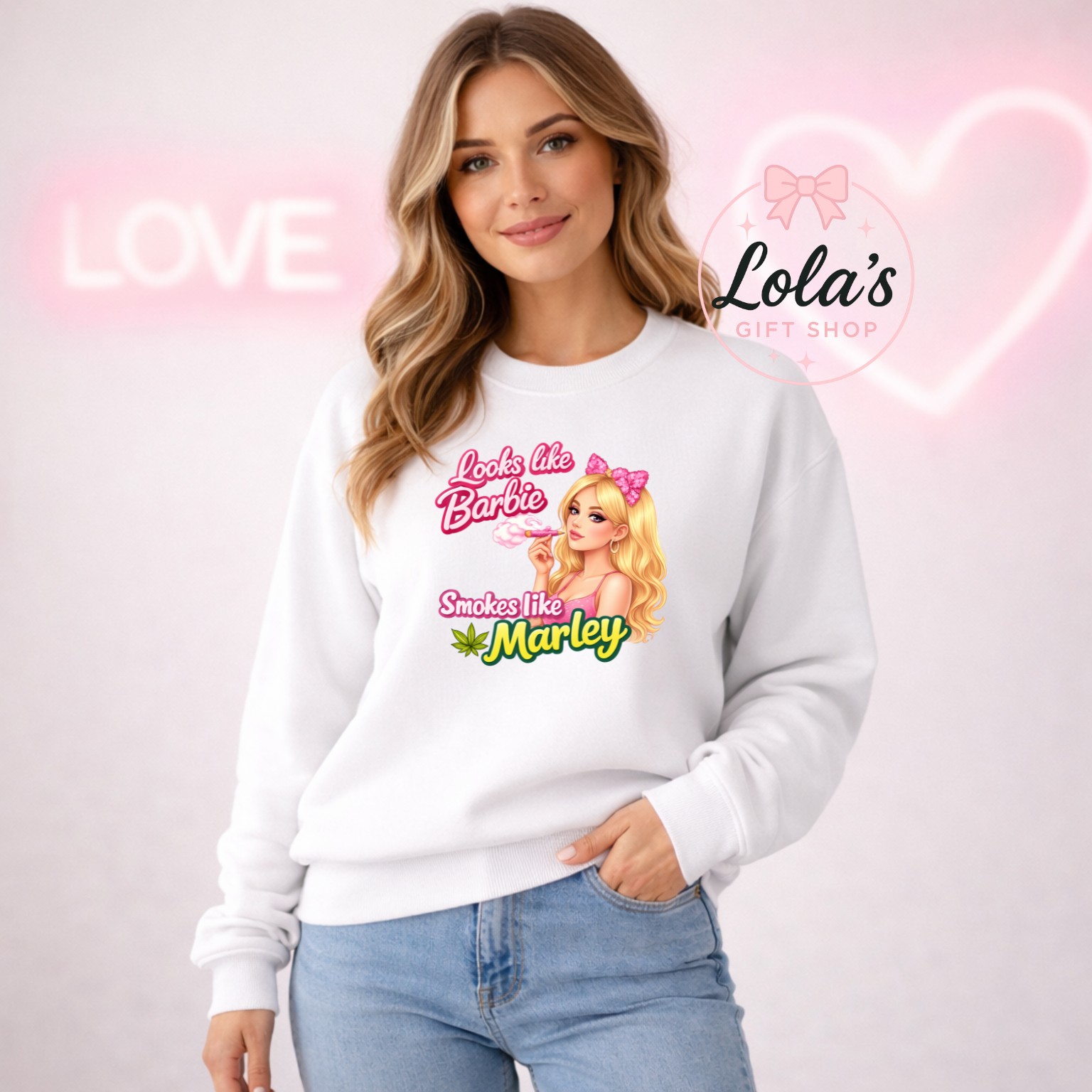 Looks like Barbie smokes like Marley white sweatshirt