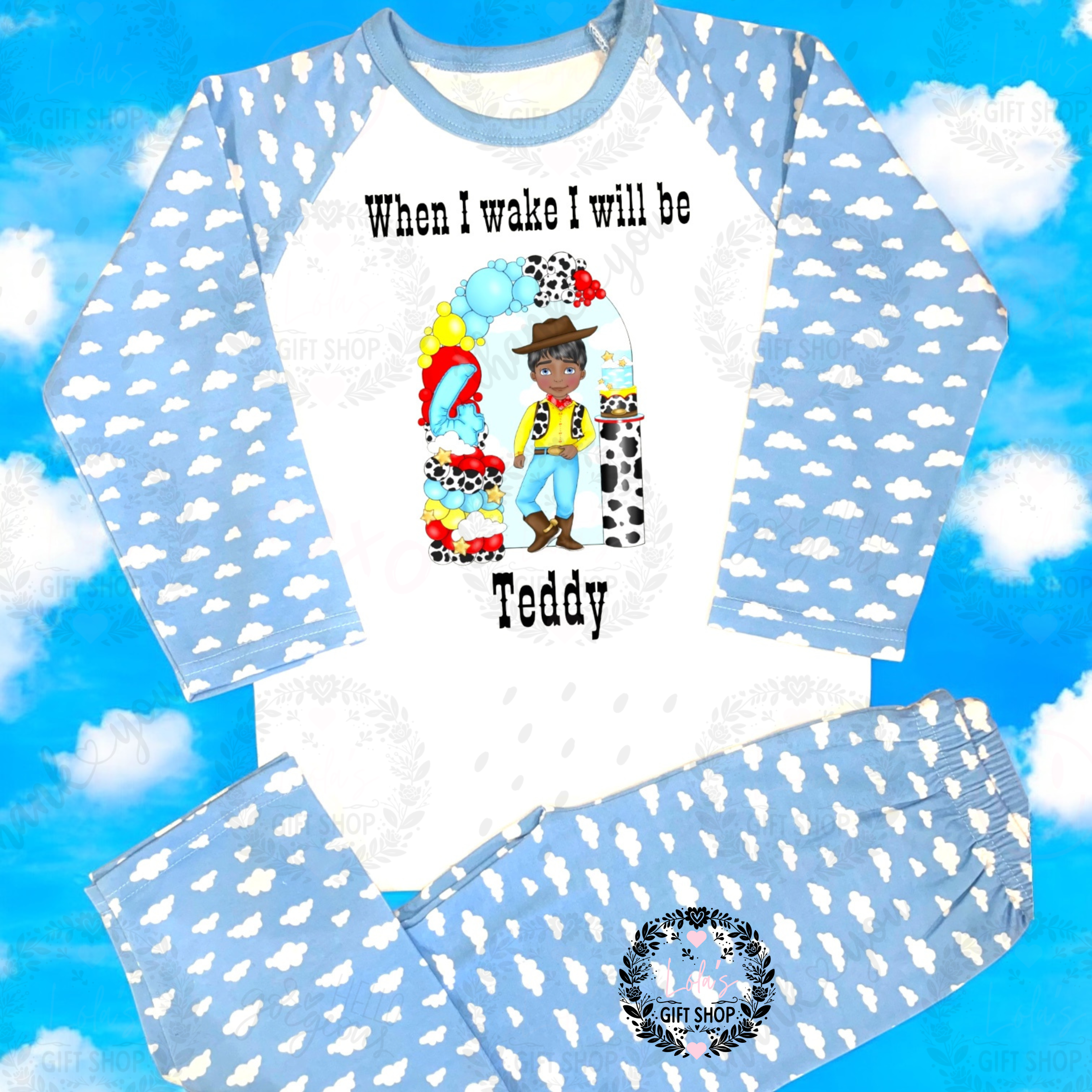 When I wake cowboy/girl cloud pjs