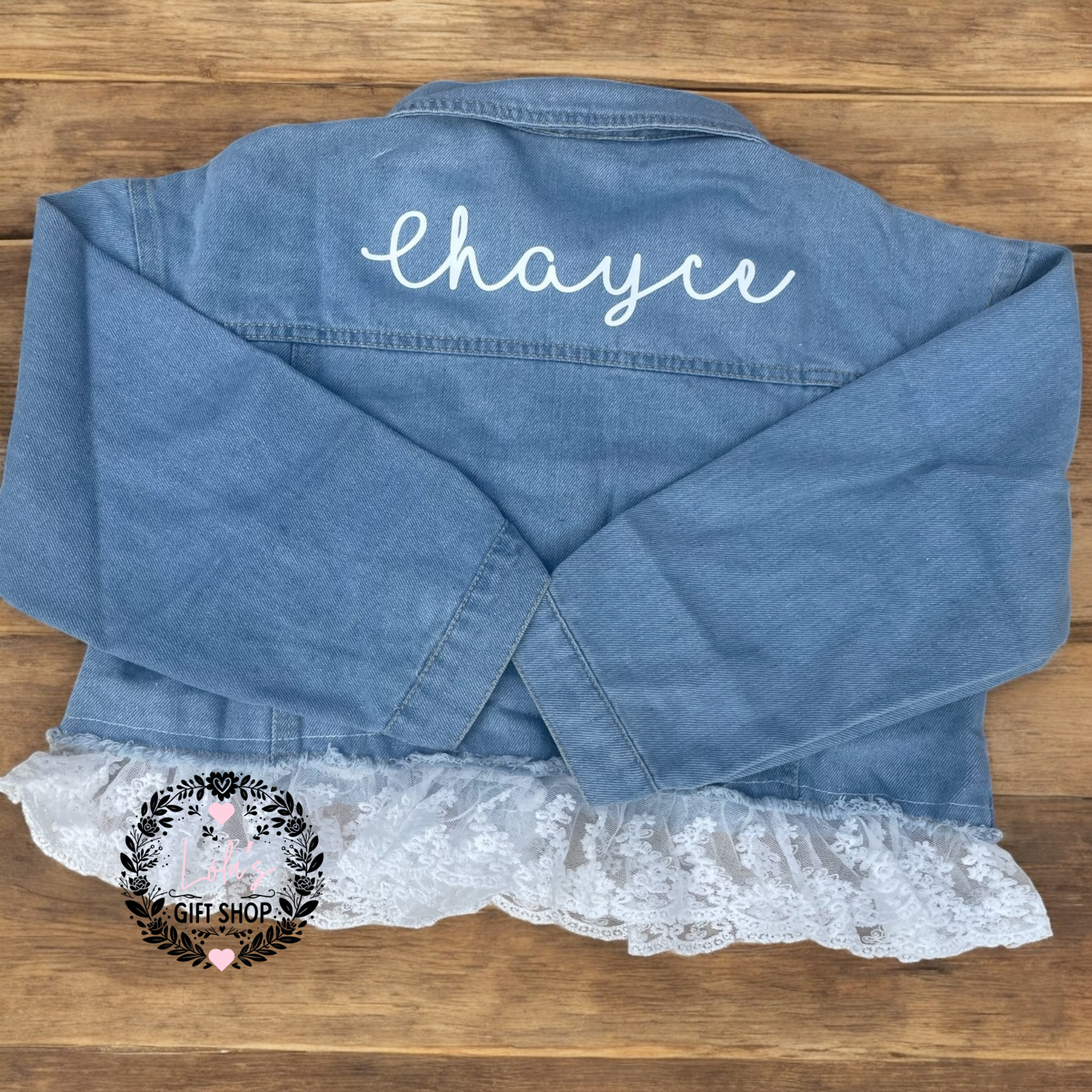 Lace personalised denim jacket