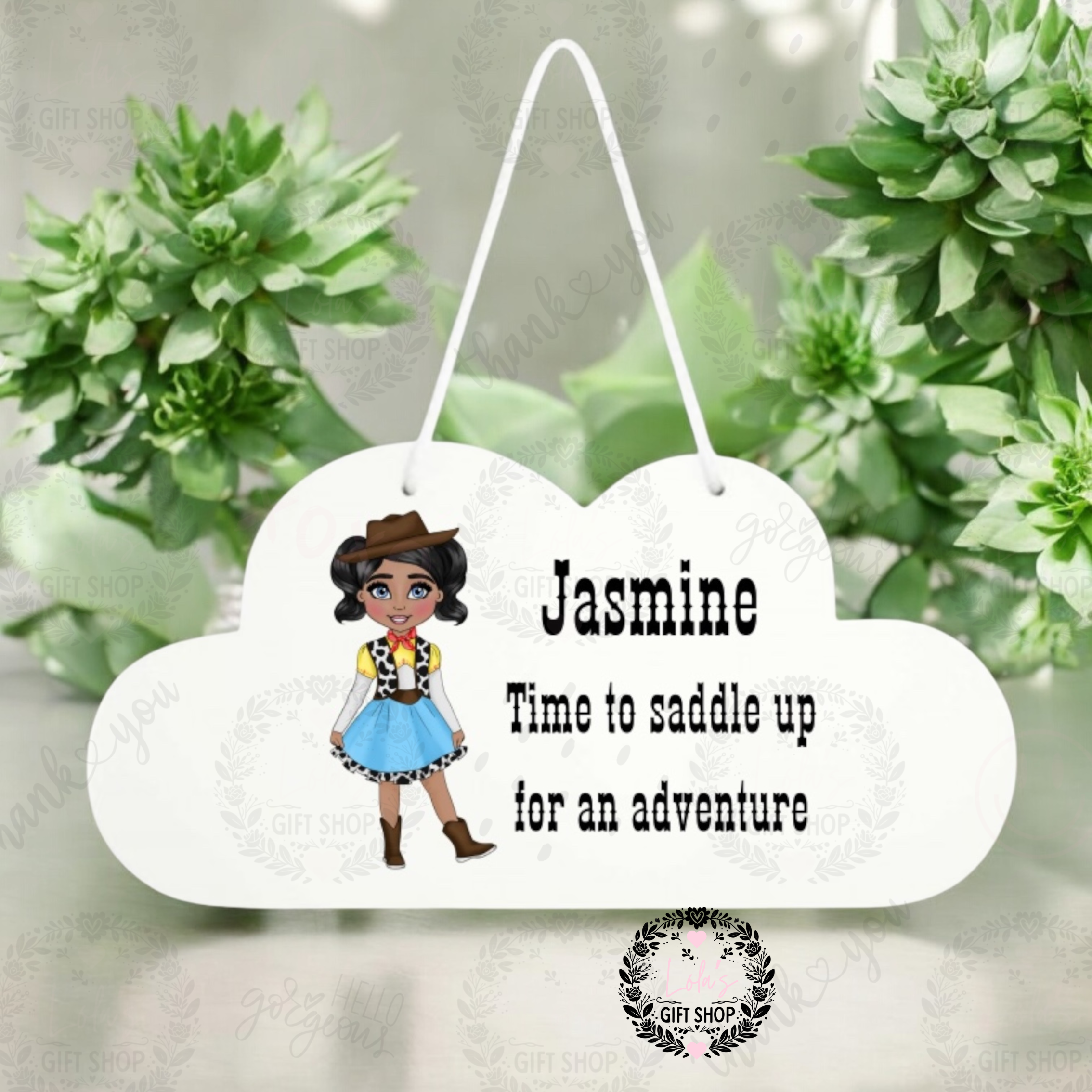 Cowboy/girl wooden hanging clouds