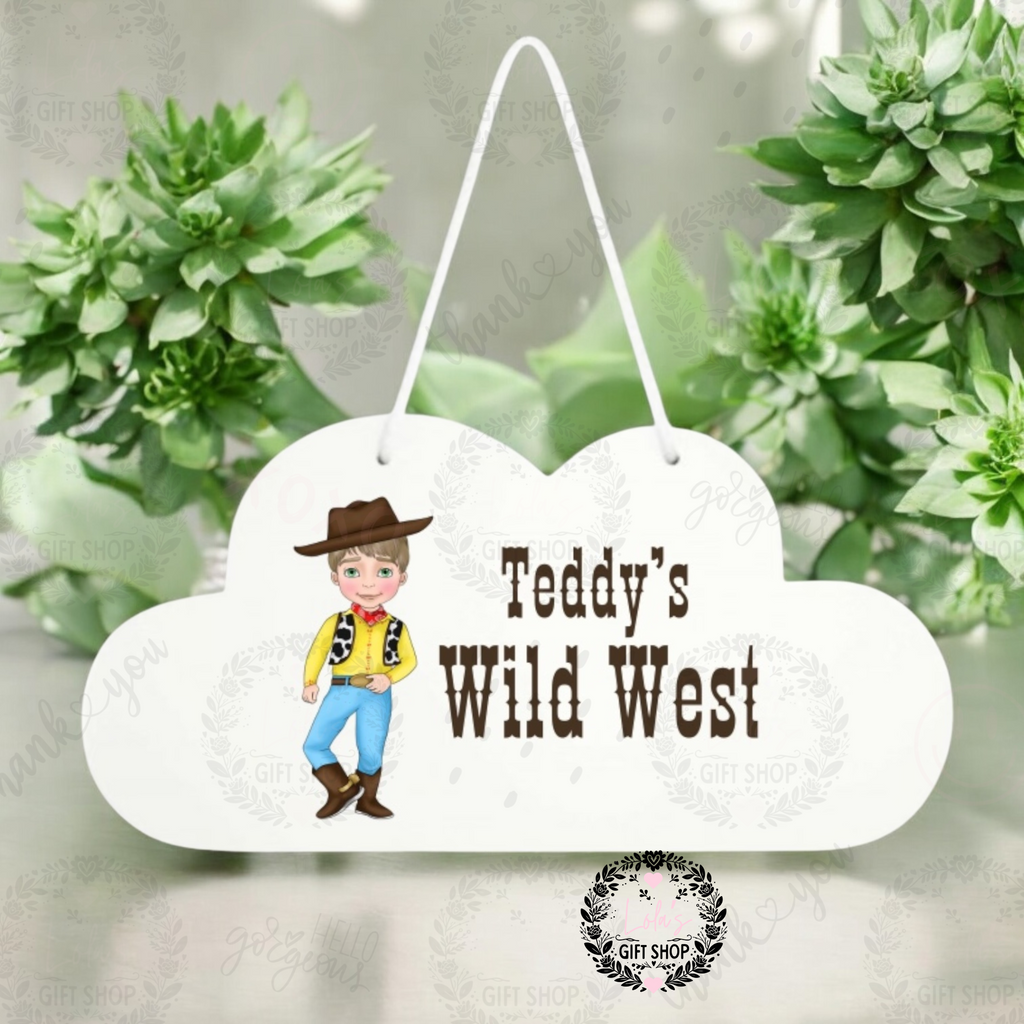 Cowboy/girl wooden hanging clouds
