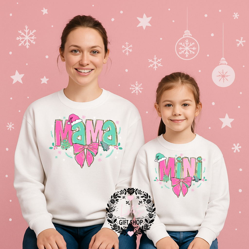 Mini pink/green Christmas sweatshirts