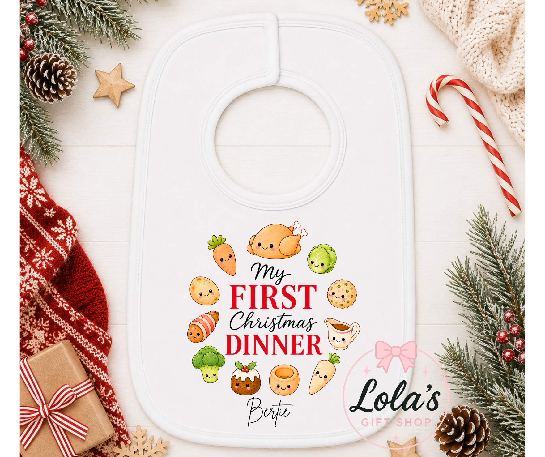 First Christmas dinner pull over custom bib