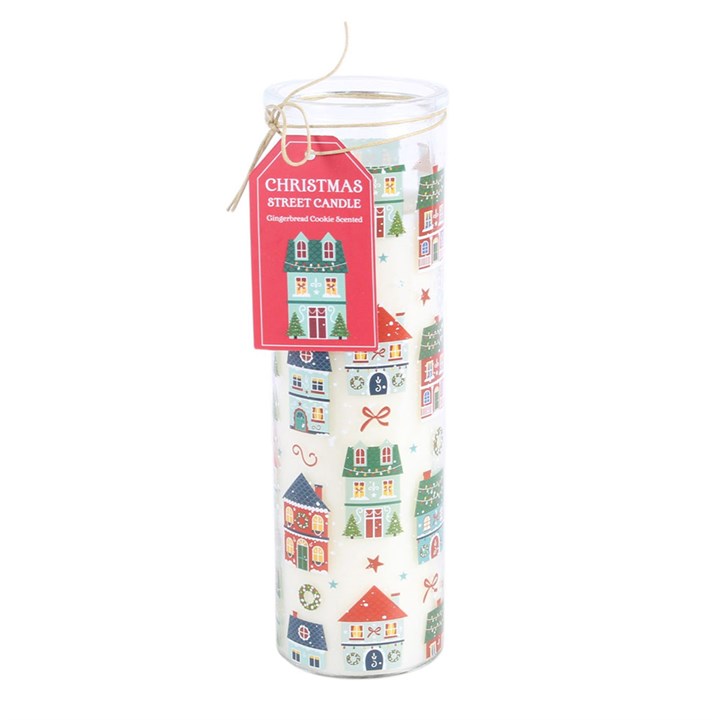 Christmas Street Print Gingerbread Cookie Tube Candle