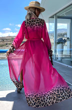 Alora Ombre Leopard Animal Beach Cover Up Wrap Maxi Dress