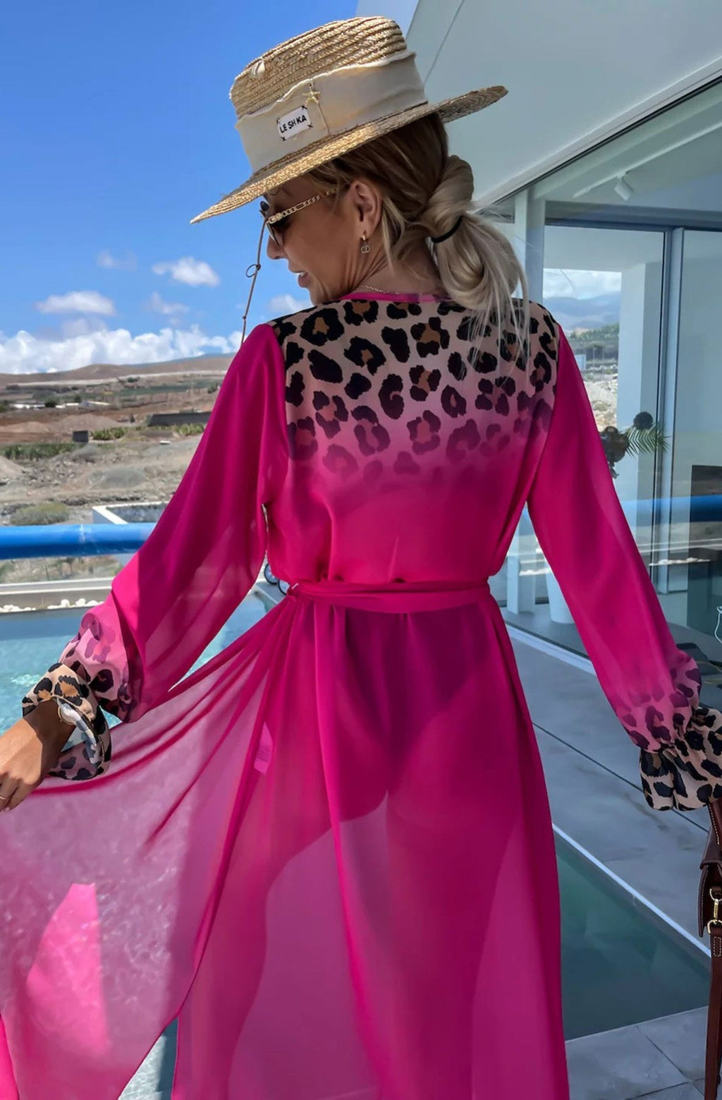Alora Ombre Leopard Animal Beach Cover Up Wrap Maxi Dress