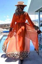 Alora Ombre Leopard Animal Beach Cover Up Wrap Maxi Dress