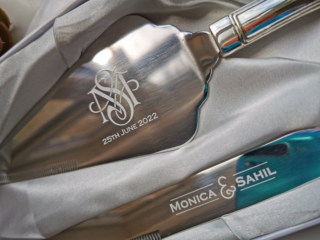 Engraved Cake Knife Set – Personalised Wedding Cake Server | Stainless Steel Mirror Polished