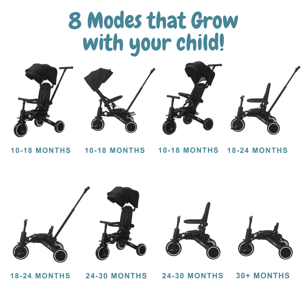 Foryourlittleone Xplor 6 in 1 Foldable Trike - Jet Black (10m-4y)