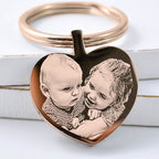 Rose Gold Heart Keychain – Personalised Photo Engraved Keepsake with Velvet Pouch
