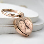 Rose Gold Heart Keychain – Personalised Photo Engraved Keepsake with Velvet Pouch